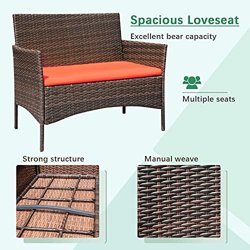 Greesum Patio Furniture 4 Pieces Conversation Sets,Brown and Red