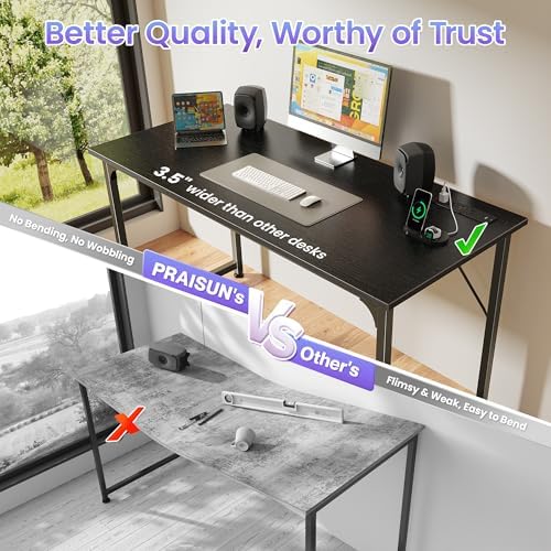 PRAISUN 47 X 20 Inch Computer Desk, Power Outlets, USB-C, Black