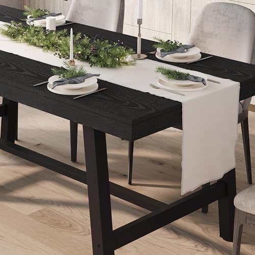 GarveeHome Industrial Dining Table for 6-8 People, 70.87" Long Large Kitchen Table with Sturdy Metal Frame, Rectangular Counter for Dinner, Kitchen, Dining Room (Black, 71" Non-extendable)