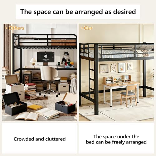 Bellemave Twin Size Loft Bed Frame with 2 Ladder, Sturdy Metal Construction & High Guardrail, Space-Saving Twin Loft Bed for Kids, No Box Spring Needed, Safe for Kids, Adults, Teens, Dorms, Black
