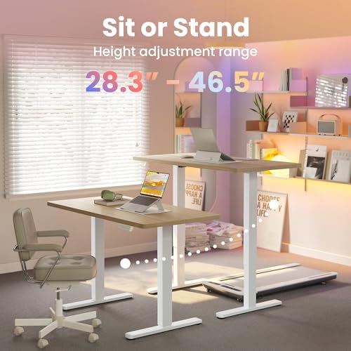 HUANUO 55x28 Inch Electric Standing Desk, Height Adjustable, Light Walnut