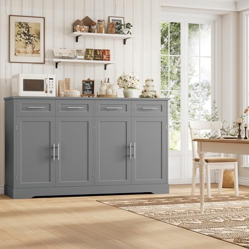 HOSTACK 60" W Sideboard Buffet Cabinet with Storage, Kitchen Cabinet, Gray