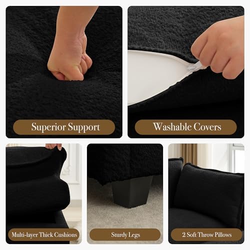 ROWHY 112'' Modular Sectional Cloud Couch with Movable Ottoman, 4 Seat Modern Chenille Sofa, Deep Seat L Shaped Couch for Living Room Bedroom Apartment,Jet Black