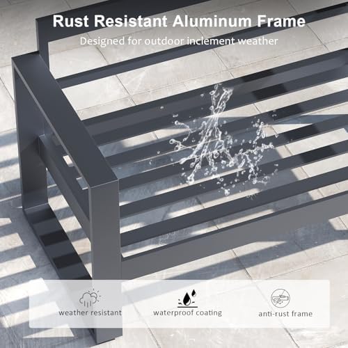 LayinSun Outdoor Patio Aluminum Chair, Metal Modern Armchair Set of 2 with Washable Thick Cushions