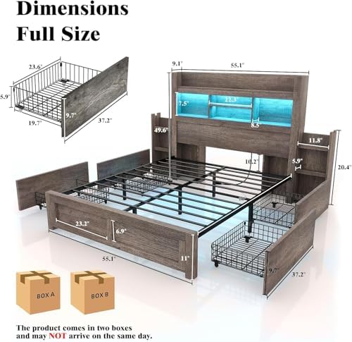 LUXOAK 5-Piece Farmhouse Bedroom Set - Full Storage Bed & Dresser, Grey