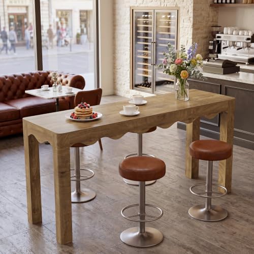 Tribesigns 59" Bar Table, Farmhouse Counter Height Pub Table, Rectangle High Top Dining Table with Wavy Apron, Home Bar Units for Bistro, Kitchen, Balcony,Dining Room, Living Room (Rustic Brown)