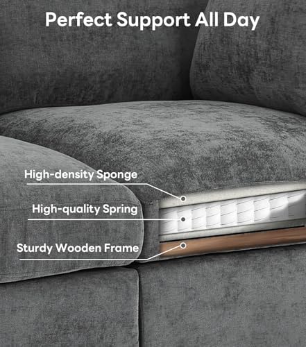 Iroomy Modular Sectional Couch for Living Room, Modern Convertible Cloud Sofa with Ottoman, Spring Cushion Seating, Grey