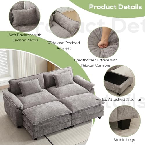 Oprisen 86" Modular Sectional Sofa, Comfy Deep Cloud Couch with Ottoman