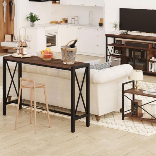 BON AUGURE Bar Table, 55 in Counter Height Pub Tables, Rectangular Tall Behind Couch Sofa Table, High Top Wood Console Tables for Home, Living Room, Kitchen (Rustic Oak, 36.6)