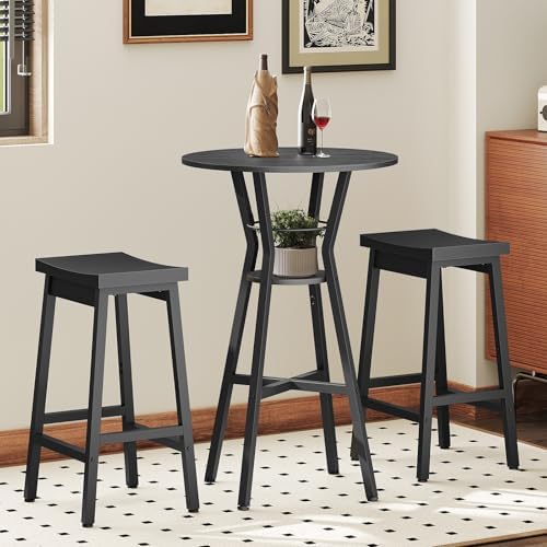 YATINEY Bar Table, 2-Tier Round High Top Table, Pub Table, Home Bar Counter Height, Bistro Tables, for Kitchen, Living Room, Meeting Room, Pub, Black BT03BB