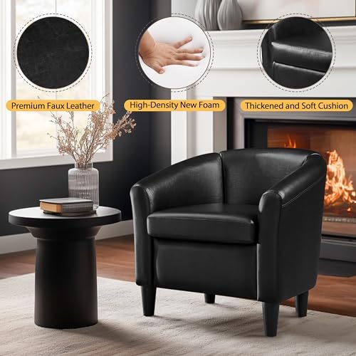 Topeakmart Faux Leather Club Chair, Modern Accent Chair, Black