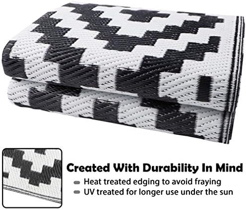 SAND MINE Waterproof Outdoor Rug 5x8 ft, Plastic Reversible Rug, Modern Area Rug, Large Floor Mat for Outdoors, RV, Patio, Backyard, Deck, Picnic, Beach, Camping (5' x 8', Black & White Lattice)