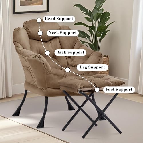 Lazy Chair with Ottoman, Comfy Reading Chair, Brown