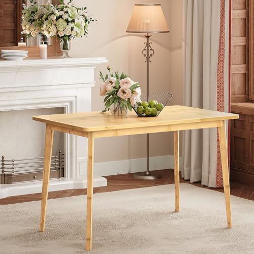 HOOBRO Dining Table, Bamboo Dining Room Table for 4-6, 47.2" Rectangle Kitchen Table, Easy to Assemble, for Dining Room, Living Room, Office, Kitchen, Apartment, Natural YL120CZ01