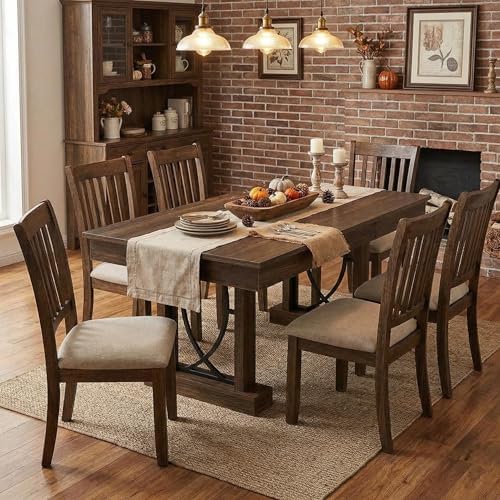 IDEALHOUSE Wooden Dining Table for 6-8 People with 2 Large Drawers, 71 in Long Farmhouse Rectangular Kitchen Dining Table & Thick Table Top, Sturdy Frame, for Big Family, Dinette, Office, Walunt