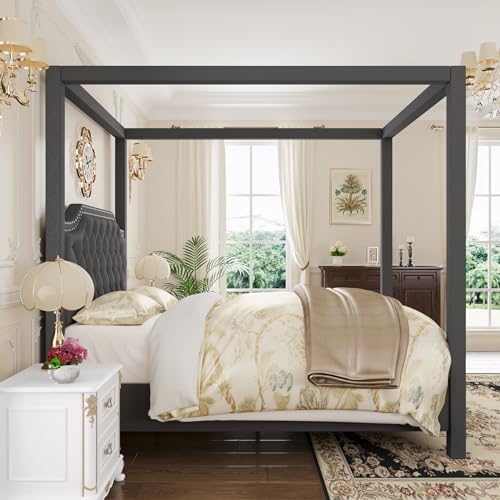 GAOMON Full Canopy Bed Frame with Upholstered Headboard