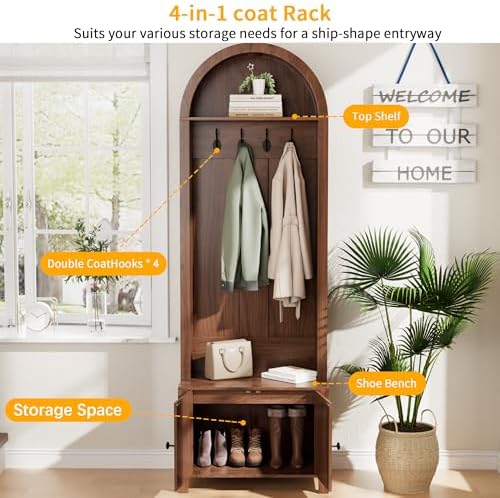 Hall Tree with Bench and Shoe Storage 4-in-1 Entryway Bench with Coat Rack