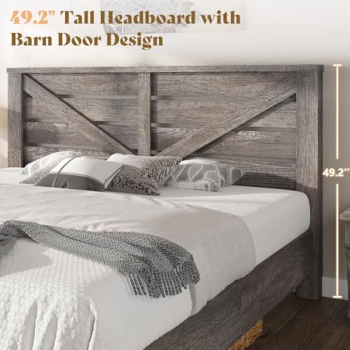 AMERLIFE 5-Piece Farmhouse Bedroom Set, Queen Bed Frame & Dresser, Grey