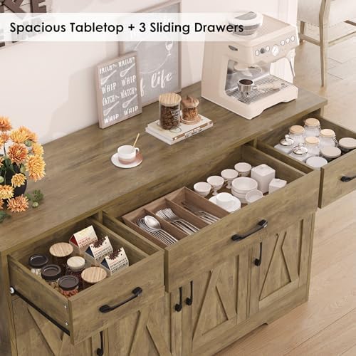 HOSTACK Kitchen Buffet Sideboard Storage Cabinet, Coffee Bar Cabinet, Brown
