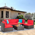 Vongrasig 6 Piece Patio Furniture Set, Small Outdoor Sectional Couch, Red