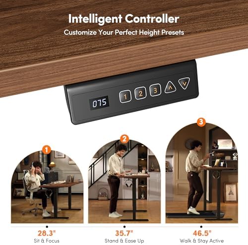 FEZIBO Standing Desk 55 × 28 Inch Electric Height Adjustable, Black Walnut