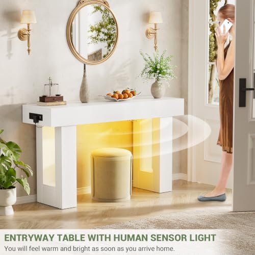 Unikito 47" Entryway Table with Socket & Sensor Light, Pure White