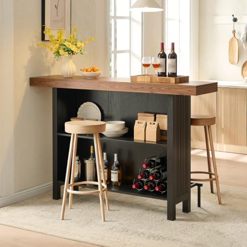 Okvnbjk 63-Inch 2-Tier Bar Table with Footrest, Black
