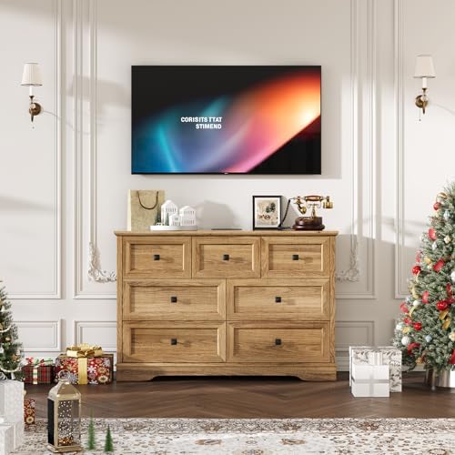 Farmhouse 7 Drawers Dresser for Bedroom with Charging Station,Wood Dressers