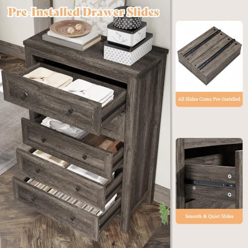 AMERLIFE 5-Piece Farmhouse Bedroom Set, Full Bed Frame & Dresser, Grey