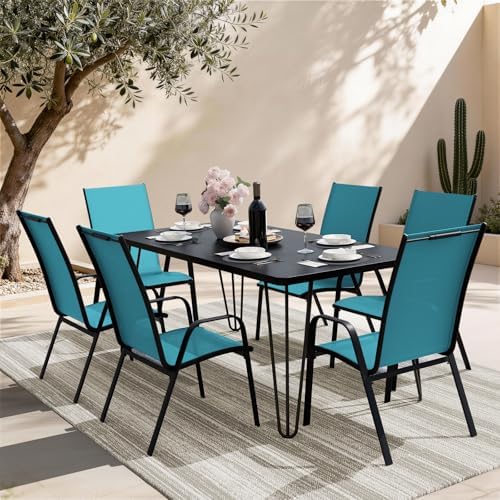JEAREY Patio Dining Chairs Set of 6, Stackable Outdoor Chairs, Teal