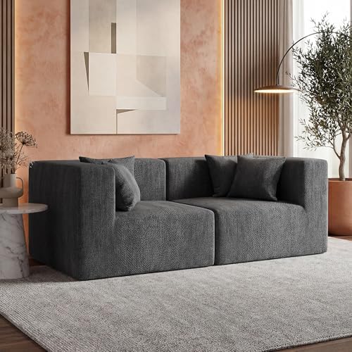MONVANE 75" Loveseat Sofa, Comfy Chenille Modular Sectional Sofa with 4 Pillows, Modern Deep Seat Boneless Couch, 2 Seater Sofa for Living Room, Bedroom and Apartment, Grey