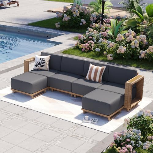 Aoxun Patio Furniture Set, 6 Piece Outdoor Sofa Set, Yellow/Dark Gray