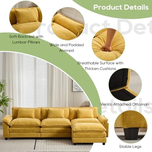 Oprisen 120" Modular Sectional Sofa, Comfy Deep Cloud Couch with Ottoman