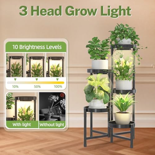 iDavosic.ly Plant Stand Indoor with Grow Lights, 5 Tier Metal Shelf, Black