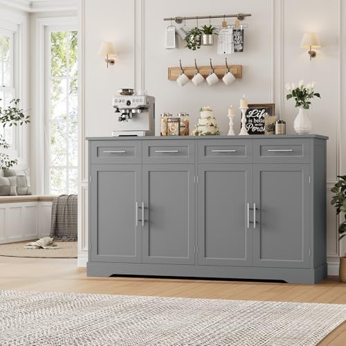HOSTACK 60" W Sideboard Buffet Cabinet with Storage, Kitchen Cabinet, Gray