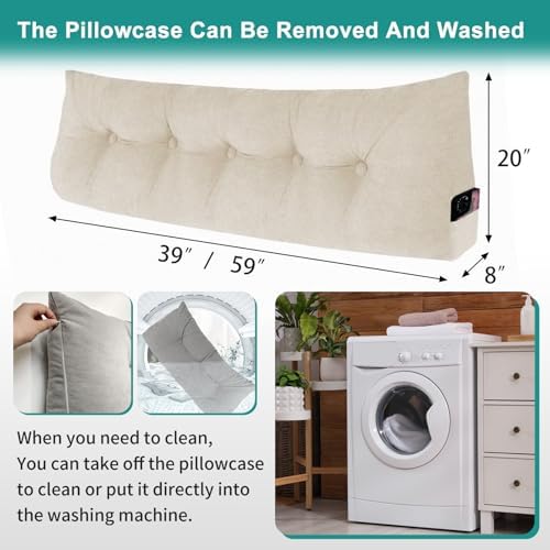 Headboard Pillow Twin, Triangular Bed Wedge Backrest Reading Pillow Cushion for Dorm Sofa Day Bed