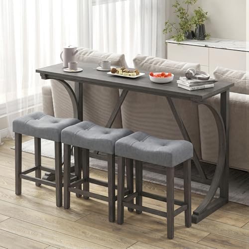 COSTWAY 4-Piece Farmhouse Bar Table Set with Power Outlet