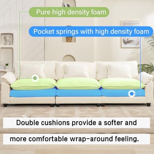Oprisen 120" Modular Sectional Sofa, Comfy 3 Seater Deep Cloud Couch