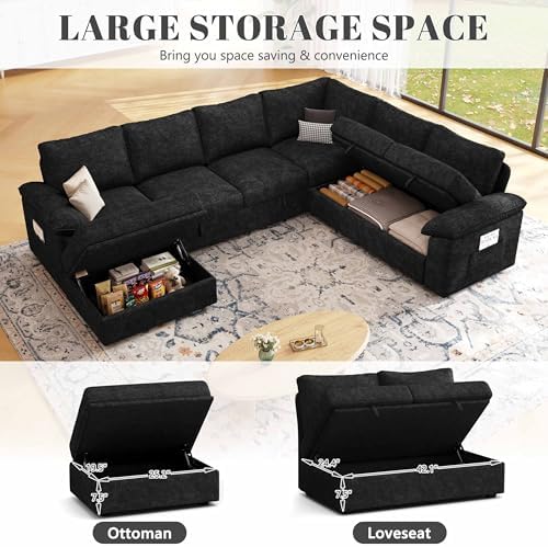 106'' Modular Sectional Sofa with Pull Out Bed, Sleeper Sofa, Black