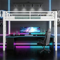 Bellemave Queen Size Loft Bed Frame with 2 Ladder, Sturdy Metal Construction & High Guardrail, Space-Saving Queen Loft Bed for Kids, No Box Spring Needed, Safe for Kids, Adults, Teens, Dorms, White