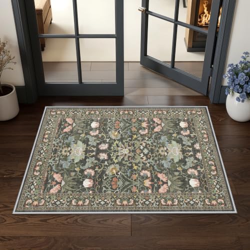 HY HAOYUNLAI Washable Floral 3x4 Entry Area Rug Living Room Non-Slip Carpet