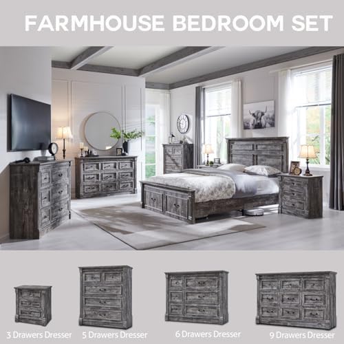 Aitjunz 26" Tall Nightstand w/Charging Station, 3 Drawers, Light Grey