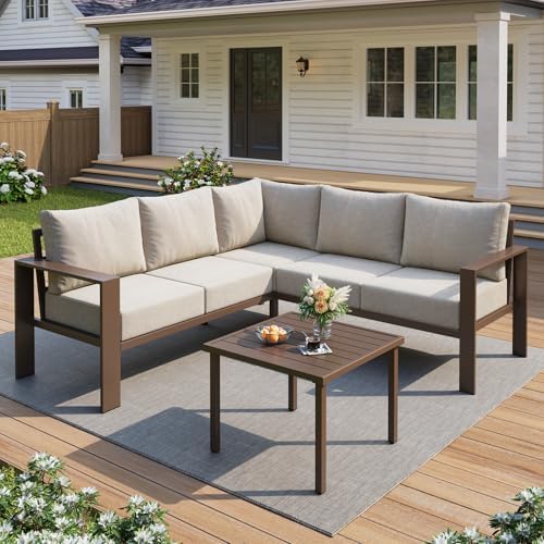 UDPATIO 6-Piece L Shaped Outdoor Sectional Sofa, 6" Thick Cushion