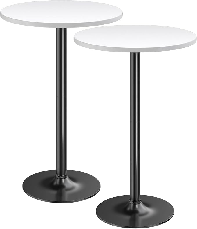 Furmax Bistro Pub Table Round Bar Height Cocktail Table for Home Bar, Round Bar Tables for Party, Dining Room, Living Room and Wedding, Metal Base MDF Top, 40.6 Inch Height (2, White-1)