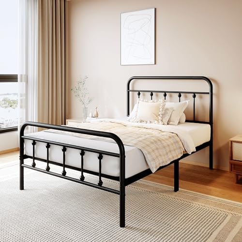 zunatu King Size Metal Bed Frame, Victorian Style Headboard and Footboard
