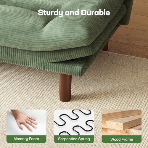 Marsail 75" Futon Sofa Bed, Futon Couch with Adjustable Backrest & Armrests, Convertible Sleeper Sofa Bed for Apartment, Living Room, Office, Corduroy Loveseat, Sage Green