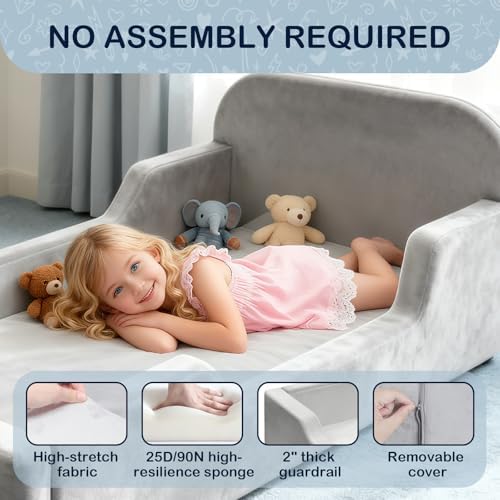 Toddler Floor Bed, No Assembly Needed - Super Soft Full Foam Kids Bed with Removable Washable Cover for Ages 3-5 (61.8"x31.5"x18.9")