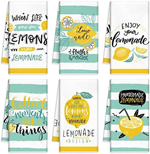Redbaker 6 Pcs Lemon Kitchen Towels with Hanging Loop