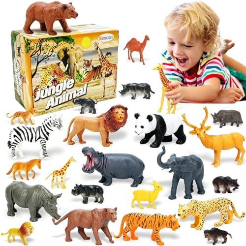 24Pcs Safari & Zoo Animals Figures, Realistic Plastic Animal Toys Set for Kids 1 2 3, Educational Jungle Animals Figures Playset, Party Supplies Birthday Gifts for Toddlers Boys Girls