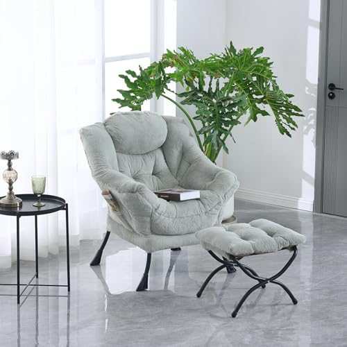 Tiita Lazy Chair with Ottoman, Comfy Reading Accent Chair, Plush Green